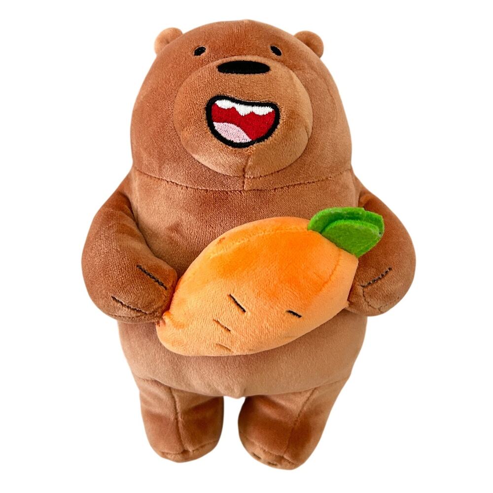 MINISO We Bare Bears Grizzly Bear Plush Holding Carrot Cartoon Network 9 Inch